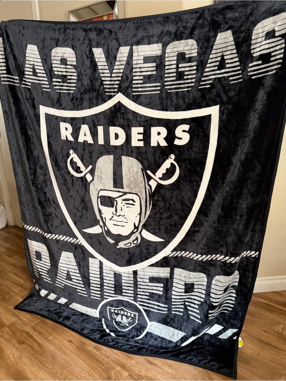 Las Vegas Raiders Black & White Plush Throw Blanket